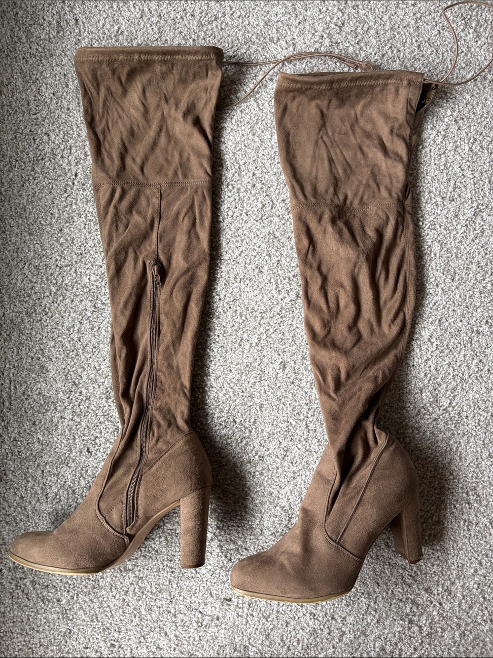 Shoe Dazzle Chestnut Over-the-Knee Suede Block Heel Boots